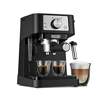 De'Longhi Stilosa Handmatige Espressomachine, Latte &; Cappuccino Maker, 15 Bar Pompdruk + Handmatige Melkopschuimer Stoomstaaf, Zwart / Roestvrij, EC260BK, Prime Day Koffiezetapparaat Deal