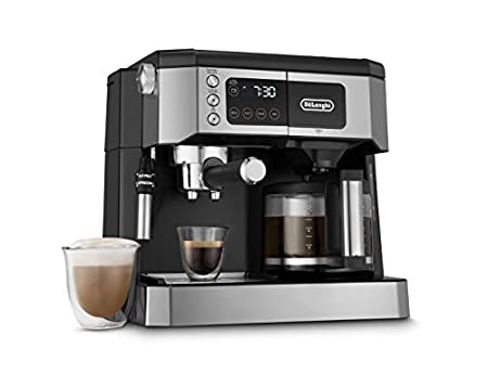 De'Longhi All-in-One Combinatie Koffiezetapparaat & Espressomachine + Geavanceerde Regelbare Melkopschuimer voor Cappuccino & Latte + Glazen Koffiepot 10-Kop