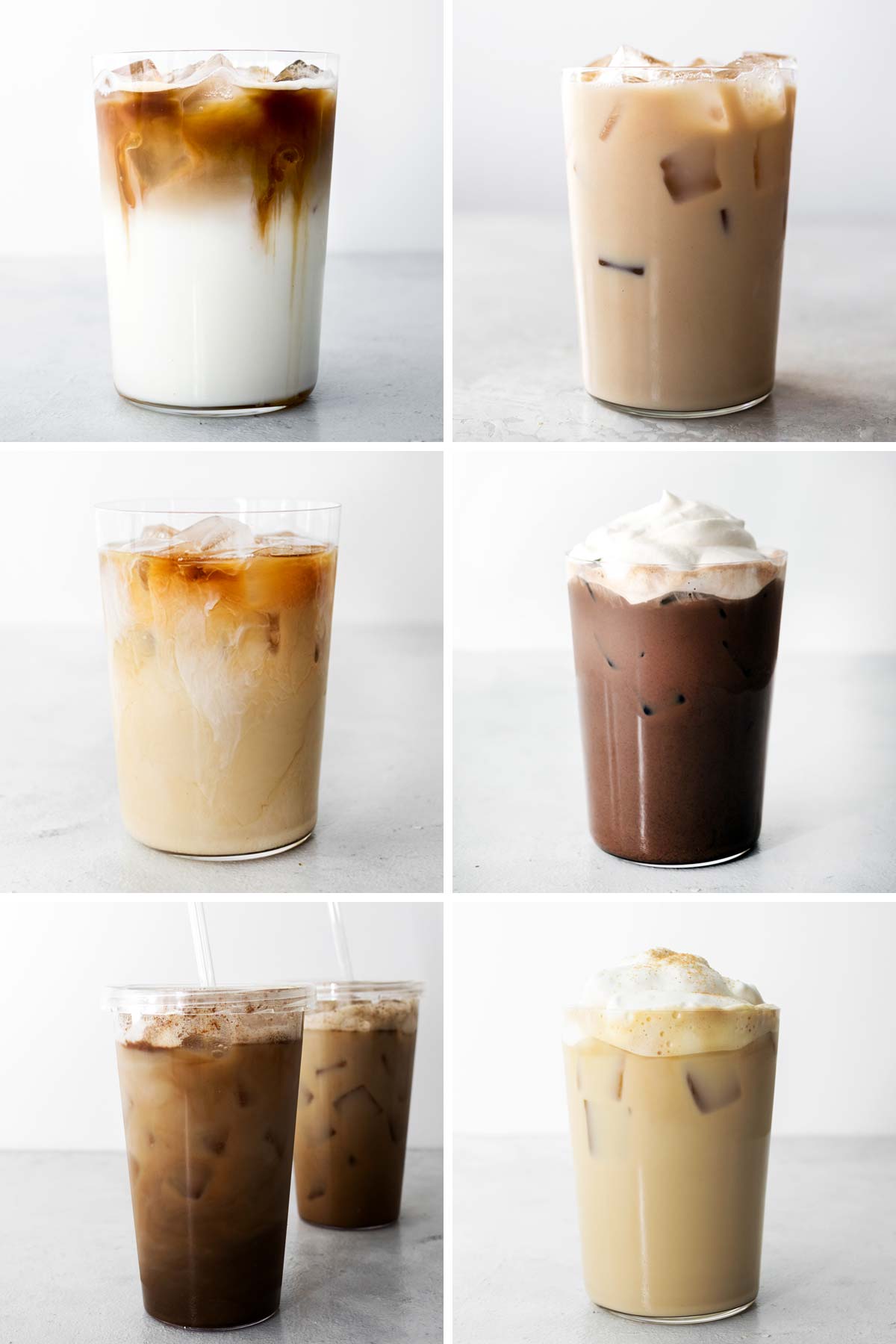 Zes fotocollage met zes Starbucks copycat-drankjes.