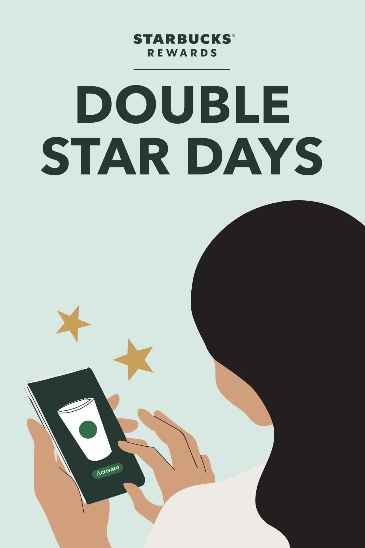 Double Star Days tekst met Starbucks logo en illustratie.