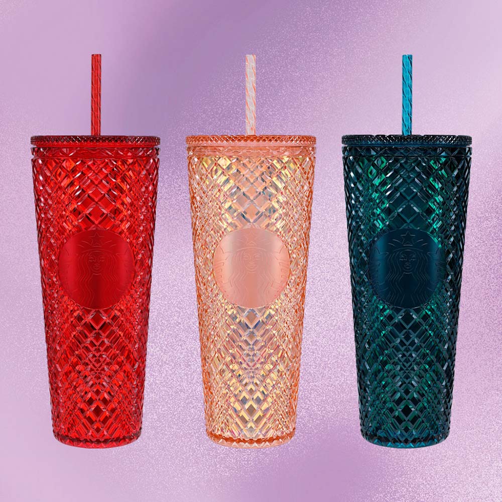 Drie Starbucks Jeweled Cold Cups.