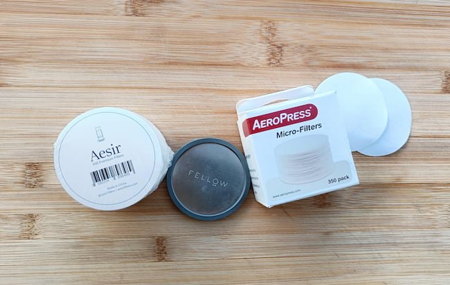 4 verschillende soorten AeroPress Filters naast elkaar