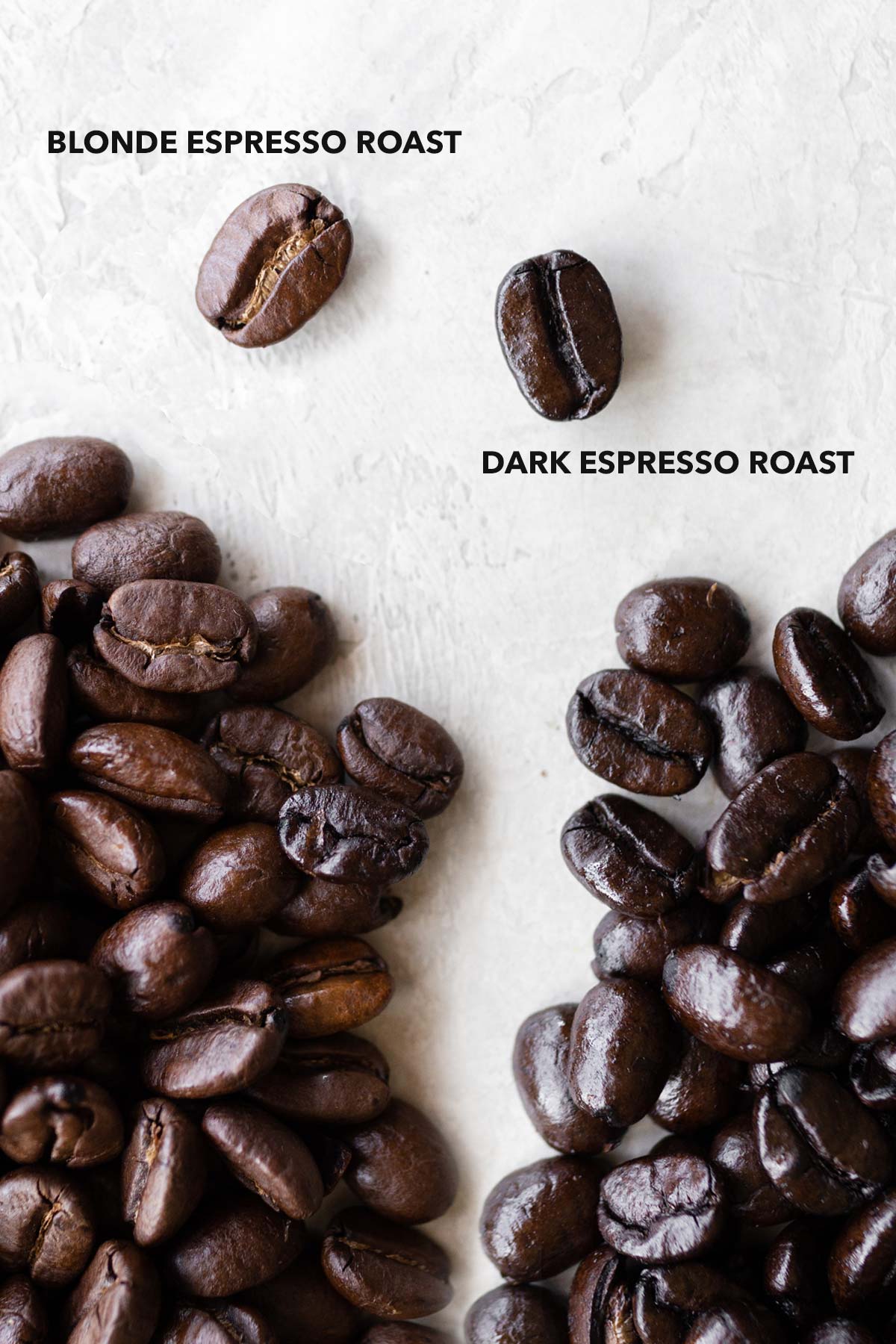 Blonde espresso gebrand en donkere espresso gebrande koffiebonen.