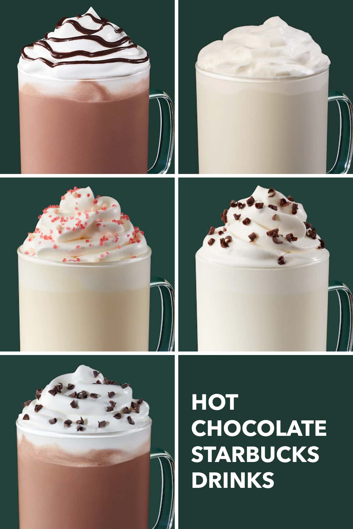 Vijf warme chocoladedranken van Starbucks.