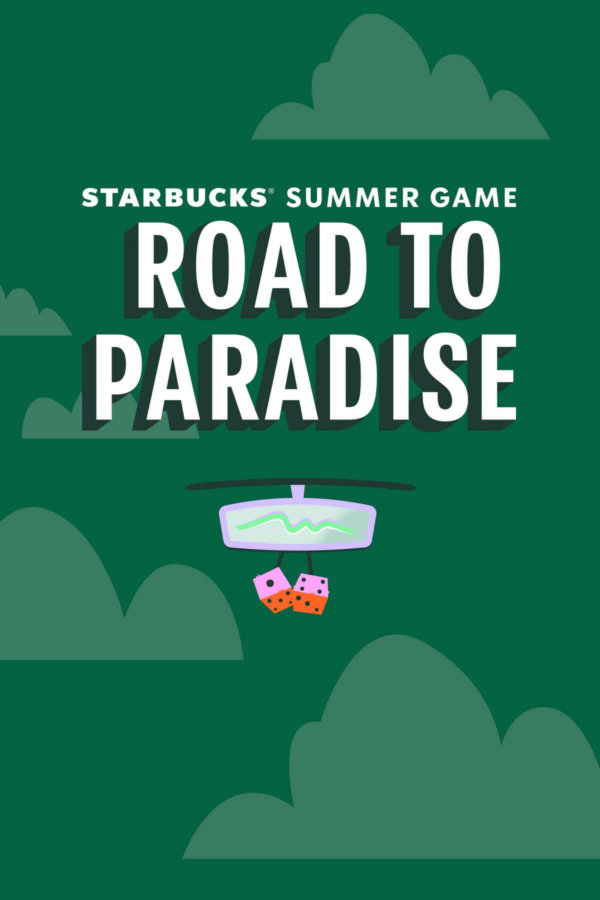 Starbucks Summer Game Road to Paradise tekst op groene achtergrond.
