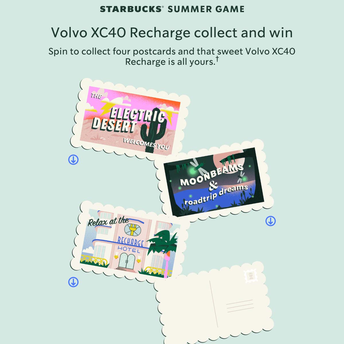 Starbucks Summer Game ansichtkaarten spelstukken.