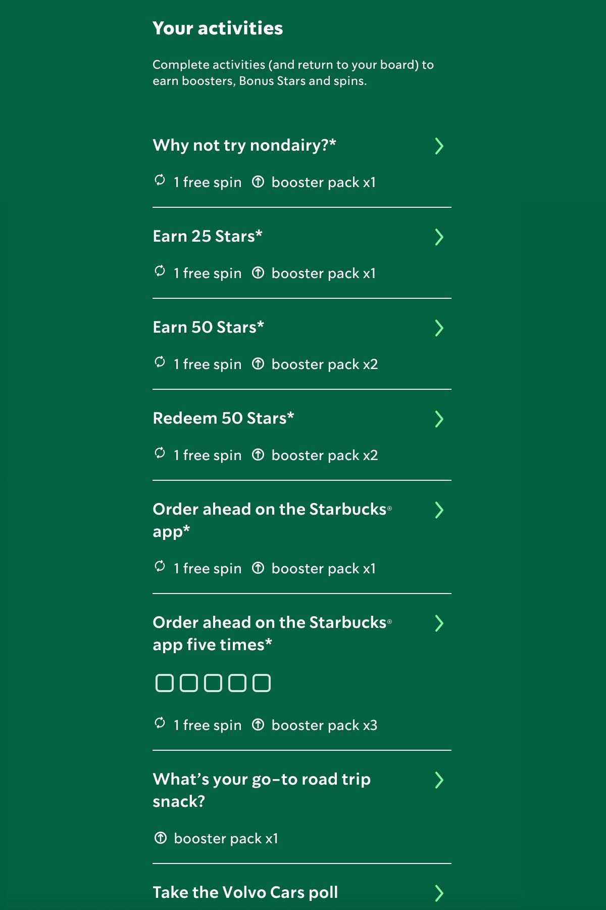 Starbucks Summer Game 2022 activiteiten tekst op groene achtergrond.