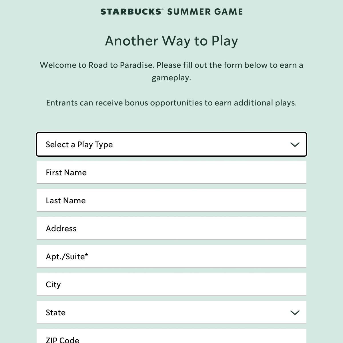 Starbucks Summer Game 2022 Een andere manier om te spelen deelnameformulier.