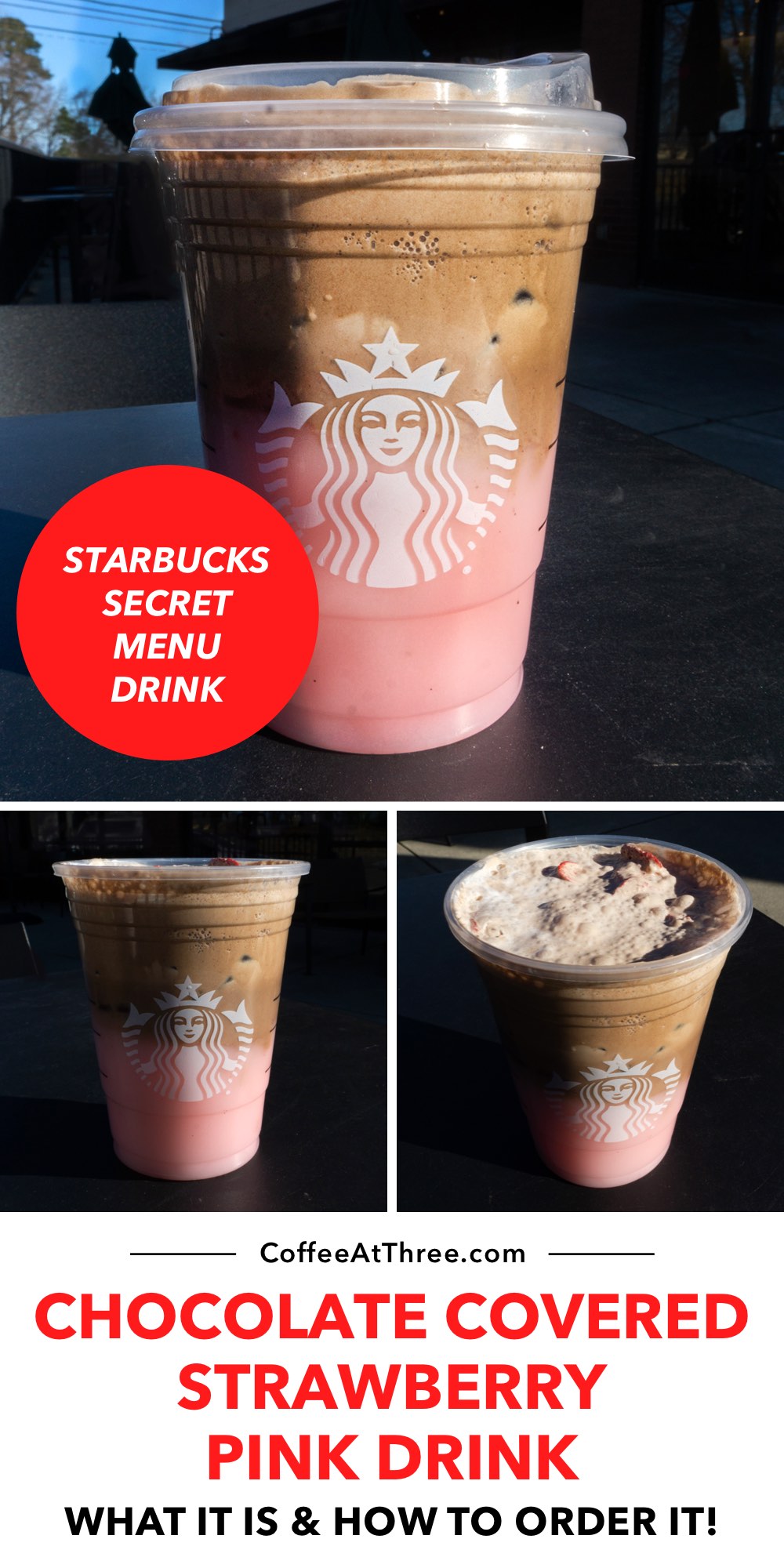 Chocolade bedekte aardbei roze drank (Starbucks Secret Menu)