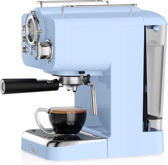 Swan Retro Espressomachine - Blauw - 15 bar -met stoompijpje